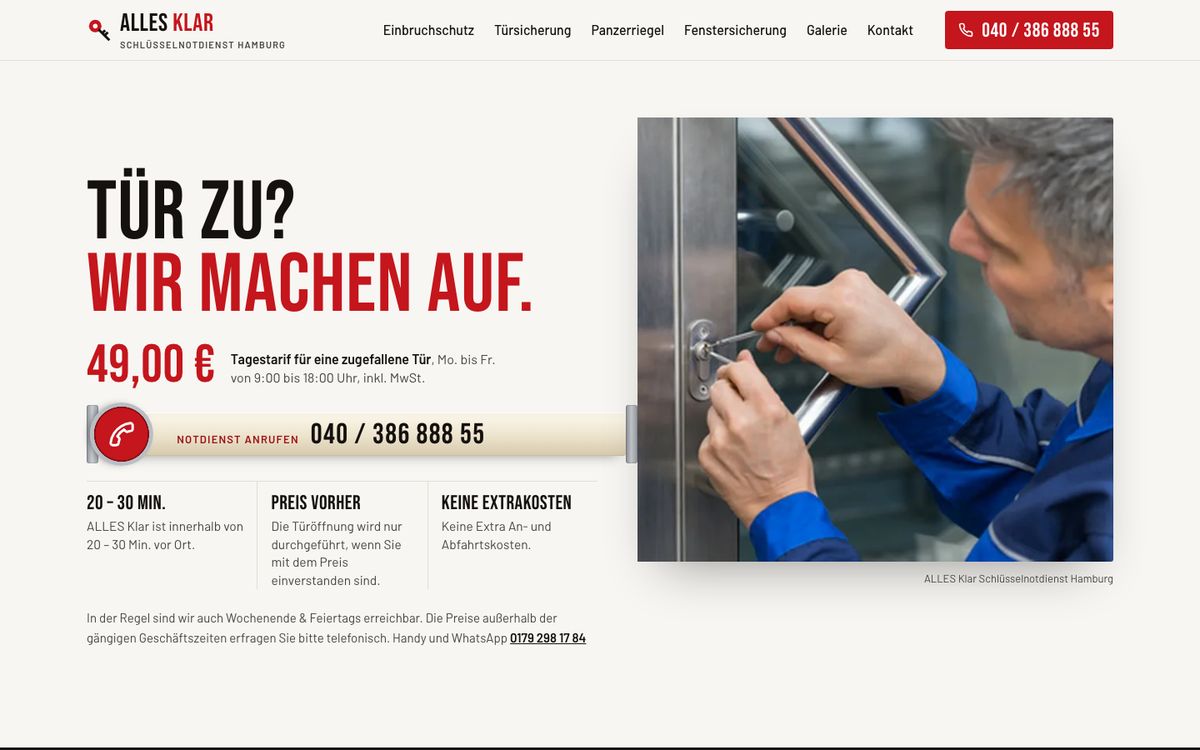 Startseite von ALLES Klar Schlüsselnotdienst