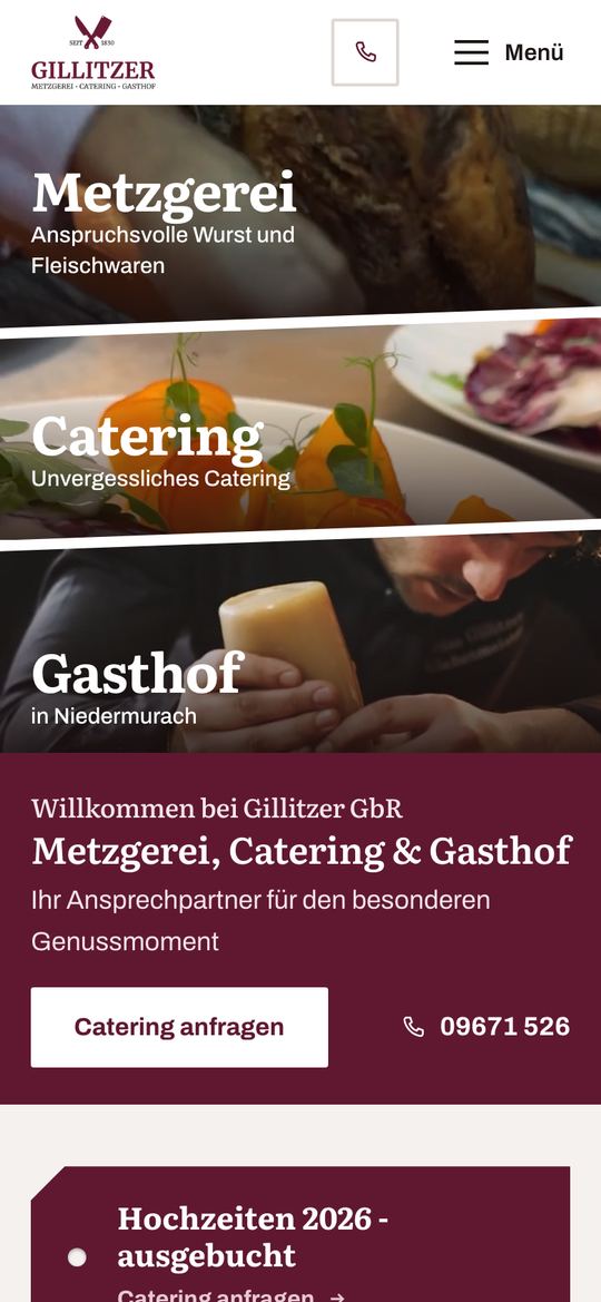 Startseite von Gillitzer Metzgerei, Catering & Gasthof am Handy