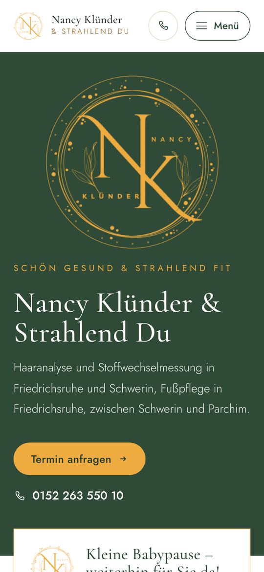 Startseite von Strahlend Du, Naturkosmetik Nancy Klünder am Handy