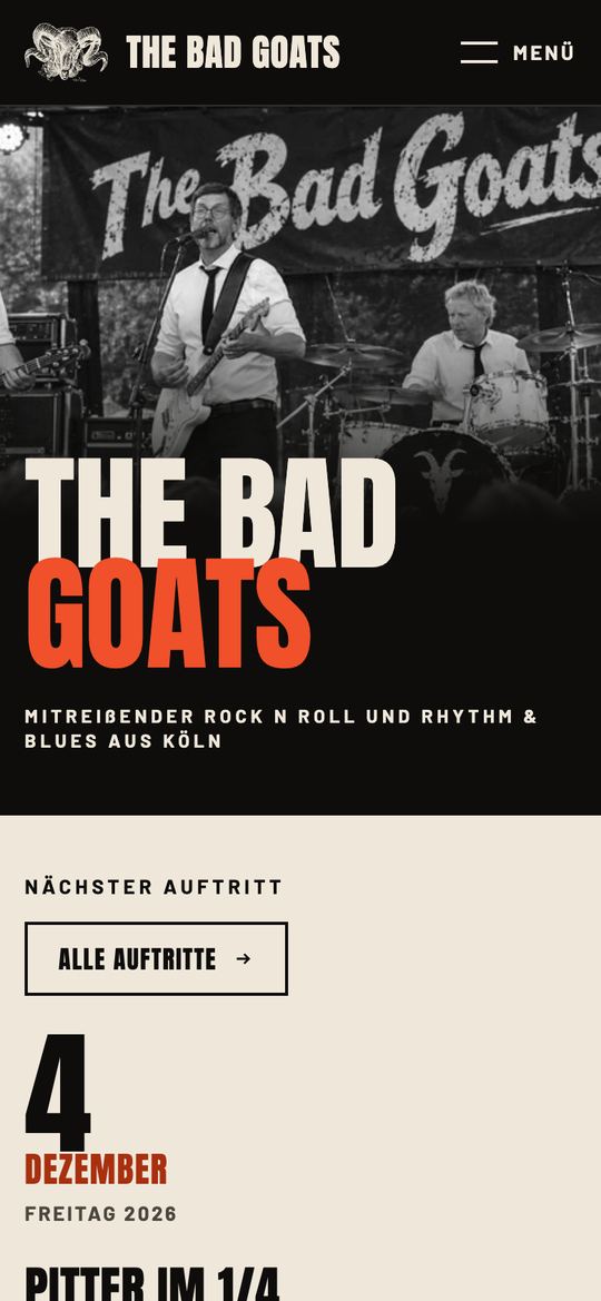 Startseite von The Bad Goats am Handy